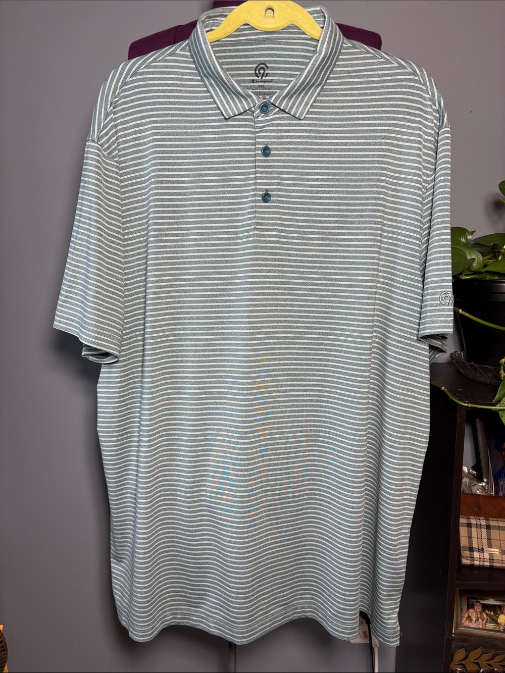 Champion C9 Men's Green & White Striped Polo Shirt